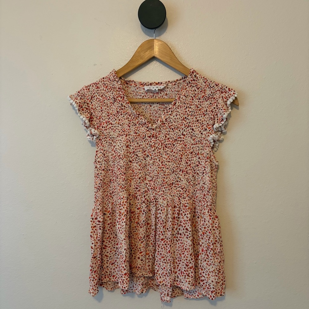 Thml Smocked Button Blouse Size Medium - image 1